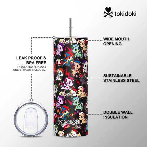 Tokidoki Vacuum Insulated Bottle 20oz with Straw Reusable -D