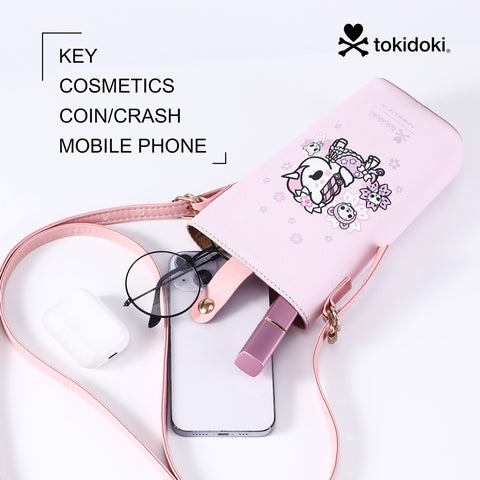 Tokidoki Leather Phone Bag with Adjustble Strap-Pink